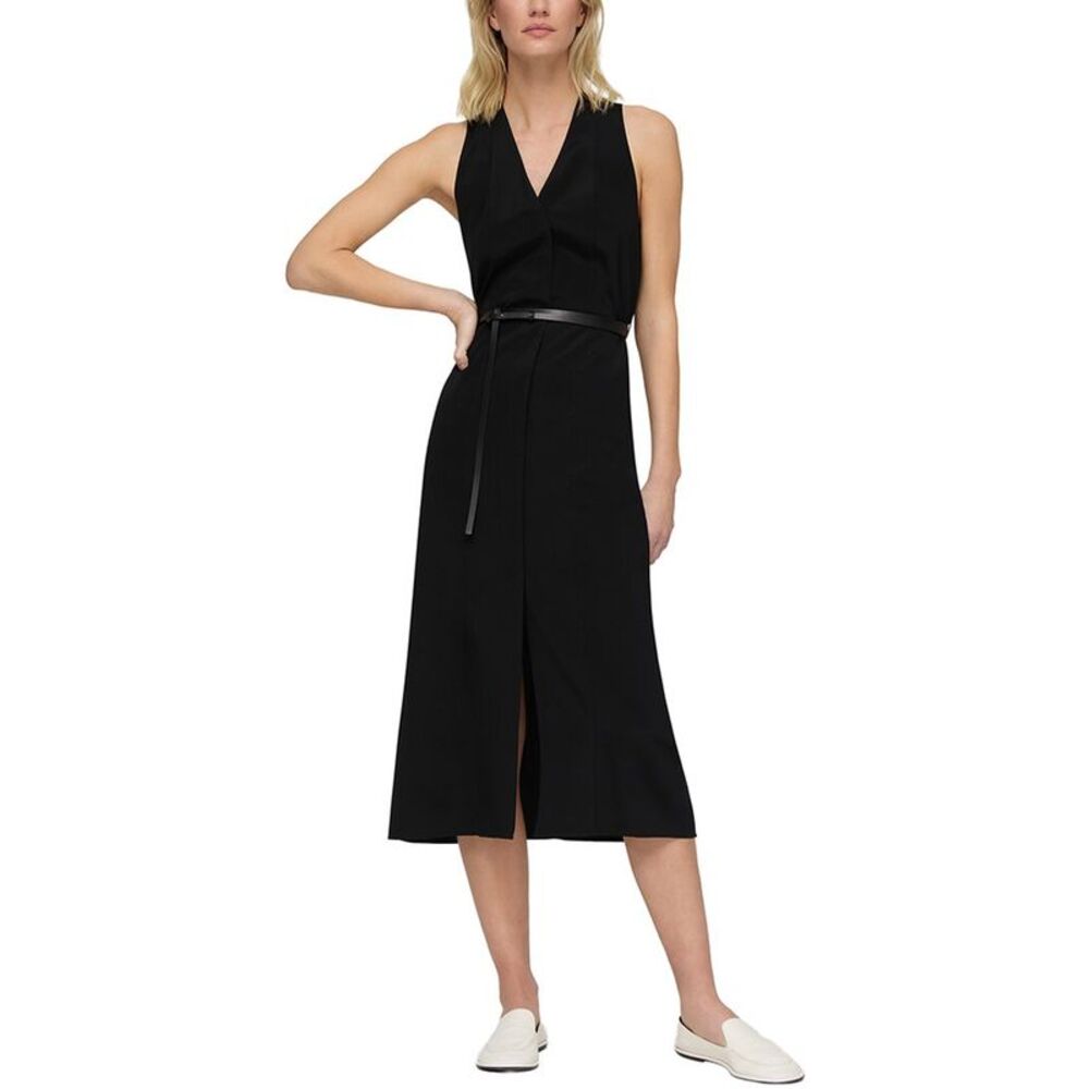 Lafayette 148 New York Womens  V-Neck Sleeveless Silk-Blend Dress, Black